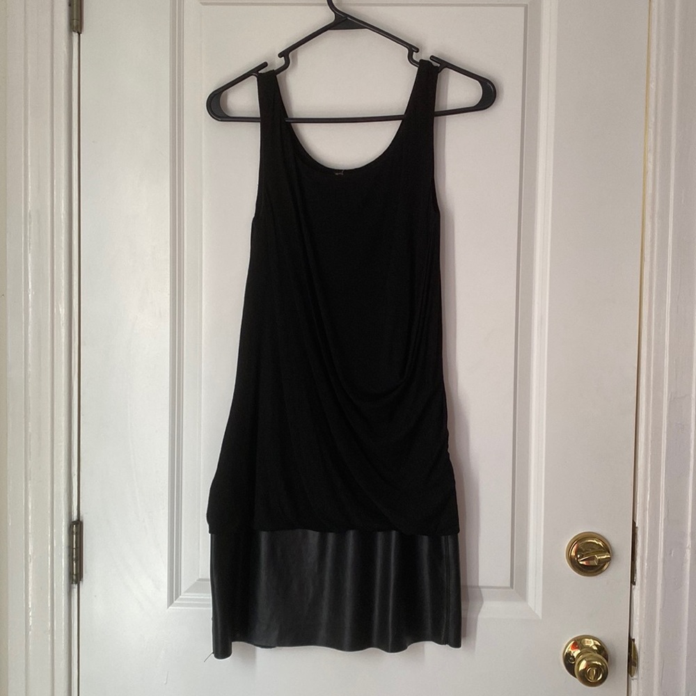 Bailey 44 Draped dress black faux leather skirt stretch